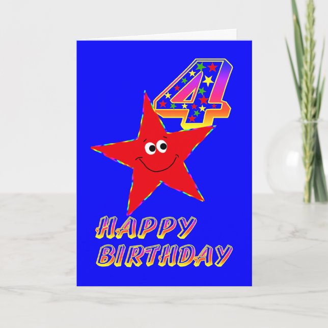 Red Star Happy 4th Birthday Card (Front)