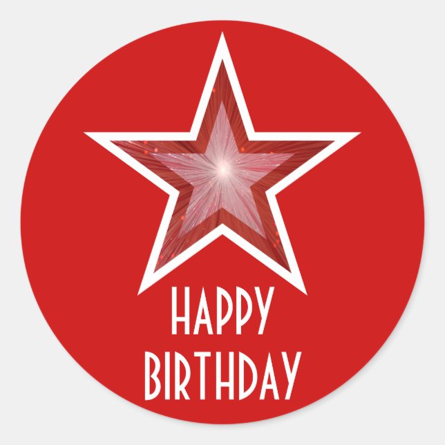 Red Star 'Happy Birthday' round sticker red (Front)