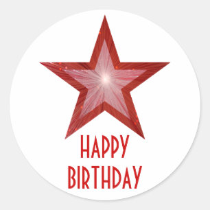 Red Star 'Happy Birthday' round sticker white