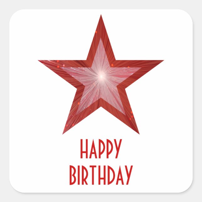 Red Star 'Happy Birthday' square sticker white (Front)