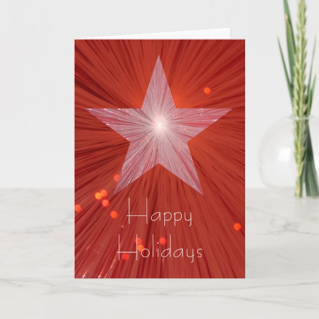 Red Star 'Happy Holidays' vertical greetings card (Front)