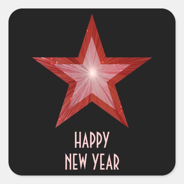 Red Star 'Happy New Year' square sticker black (Front)