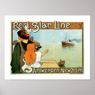 Red Star Line Woman with Girl Ad Poster