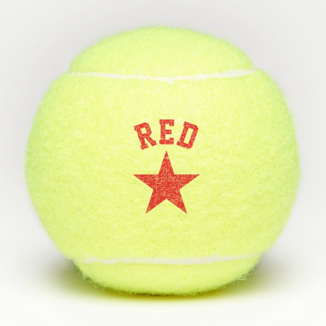 Red star logo custom name initial monogram tennis balls (Front)