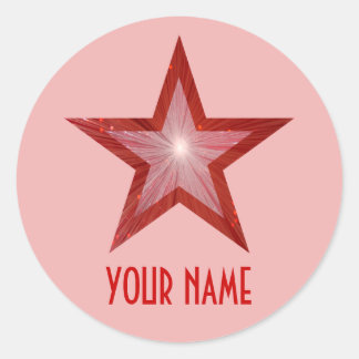 Red Star 'Name' round sticker pale pink