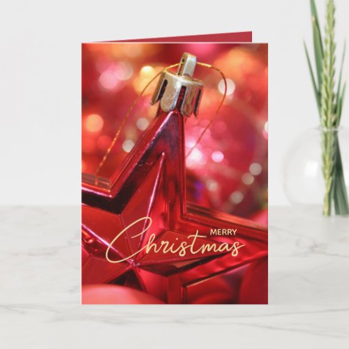Red Star Ornament Folded Christmas Card