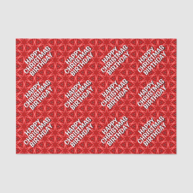 Red Star Pattern / Happy Christmas Birthday Tissue Paper (Front)