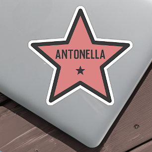 Red Star Shape Outline Simple Cool Custom Name  Sticker