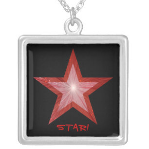 Red Star 'STAR!' necklace square black
