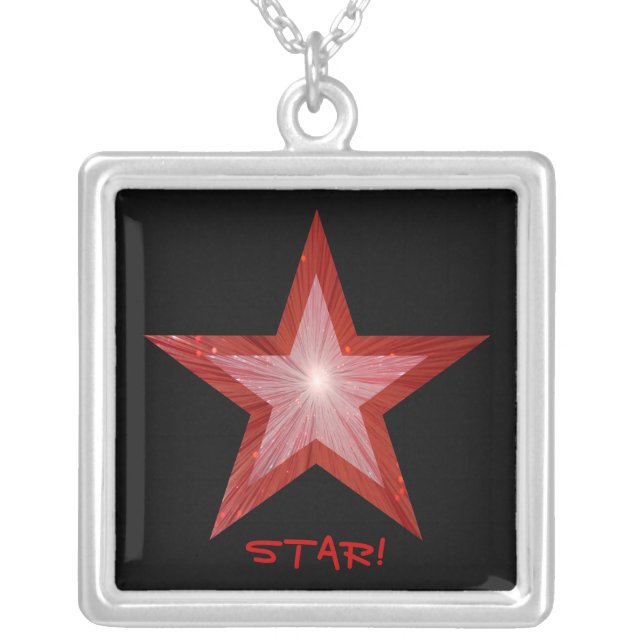 Red Star 'STAR!' necklace square black (Front)