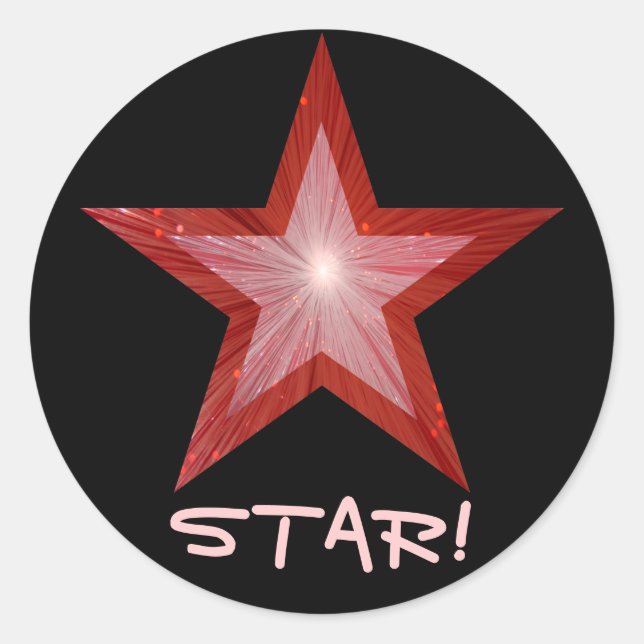Red Star 'STAR!' round sticker black (Front)
