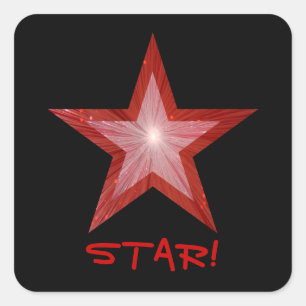 Red Star 'STAR!' square sticker black