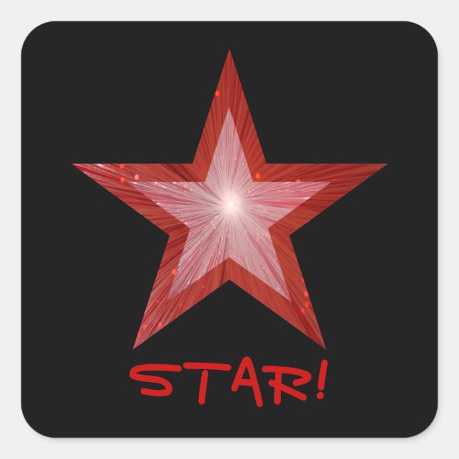 Red Star 'STAR!' square sticker black (Front)