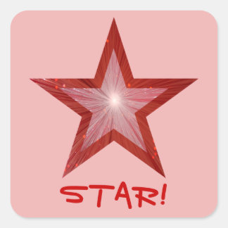 Red Star 'STAR!' square sticker pink