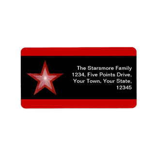 Red Star stripe address label medium black