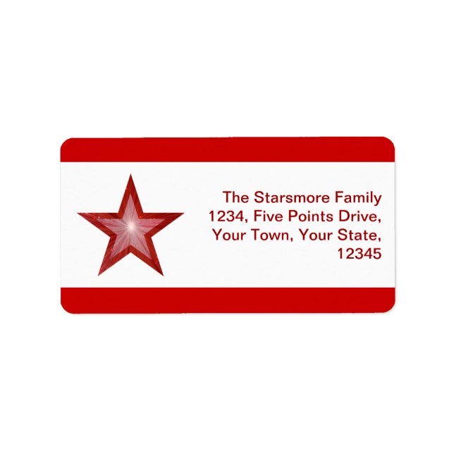 Red Star stripe address label medium white (Front)