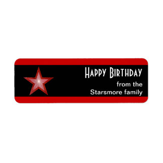 Red Star stripe 'Happy Birthday' text small black Label