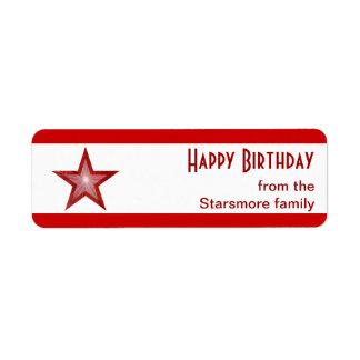 Red Star stripe 'Happy Birthday' text small white Label