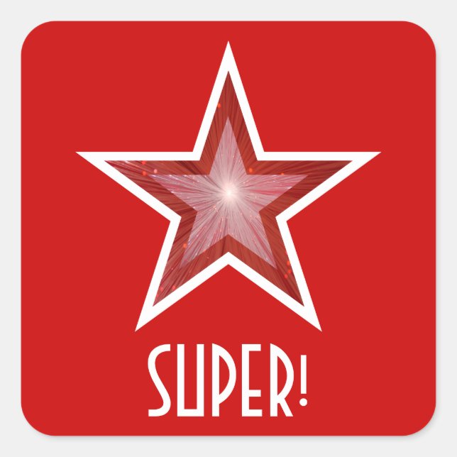 Red Star 'SUPER!' square sticker red (Front)