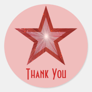 Red Star "Thank You" round sticker pale pink