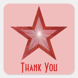 Red Star 'Thank You' square sticker pale pink