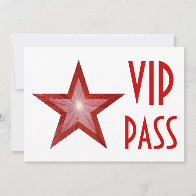 Red Star 'VIP PASS' invitation white horizontal (Front)