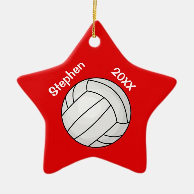 Red Star Volleyball Player Personalized Christmas Ceramic Ornament (Front)