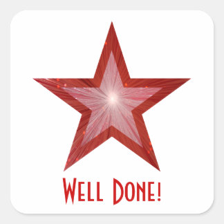 Red Star 'Well Done!' square sticker white