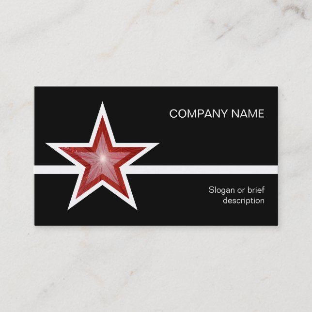Red Star white line business card template black (Front)