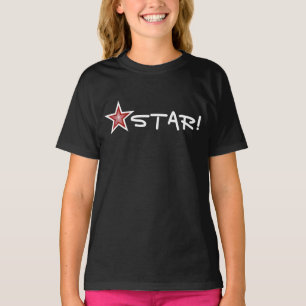 Red Star White STAR! girl's t-shirt black