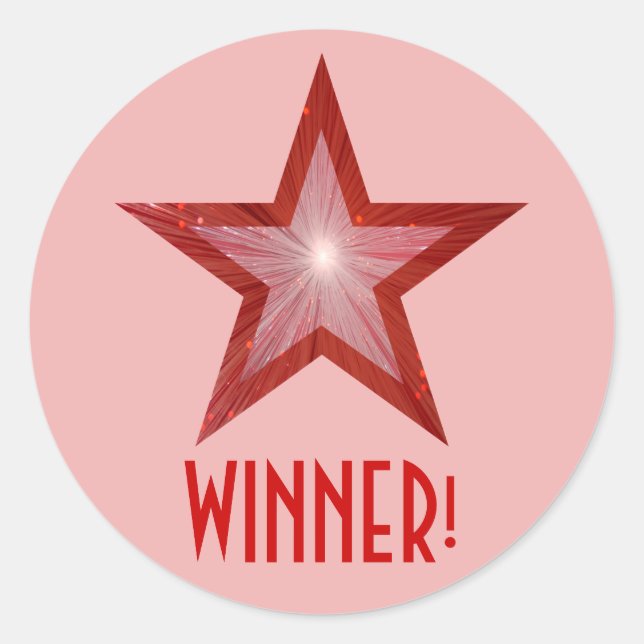Red Star 'WINNER!' round sticker pale pink (Front)