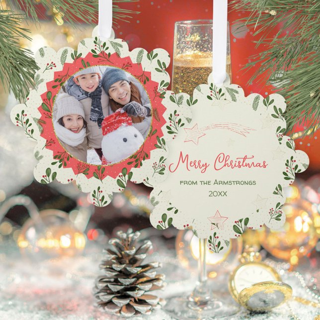 Red Star Winter Photo Christmas Keepsake Ornament Card (Red Star Winter Photo Christmas Keepsake Ornament Card ©Susanne Sachers - Sunny Mind 🌞)