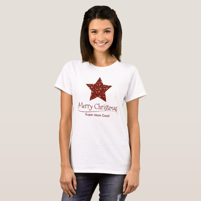 Red Star Winter Typography Modern Christmas Womens T-Shirt (Front Full)