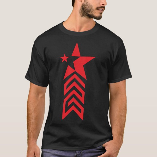 Red Star with Chevron Arrows – Minimal Abstract T-Shirt (Front)