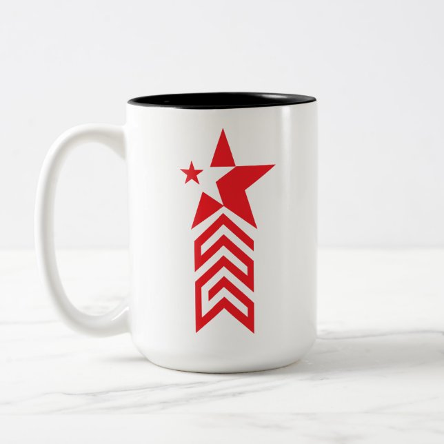 Red Star with Chevron Arrows Two-Tone Coffee Mug (Left)