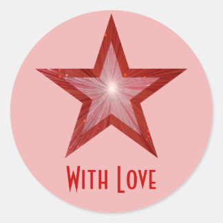 Red Star 'With Love'' round sticker pink