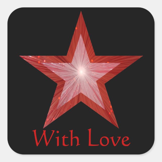 Red Star 'With Love'' square sticker black (Front)