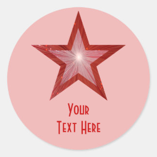 Red Star 'Your Text' round sticker pale pink