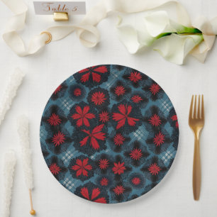 Red Starburst And Blue Plaid Paper Plates