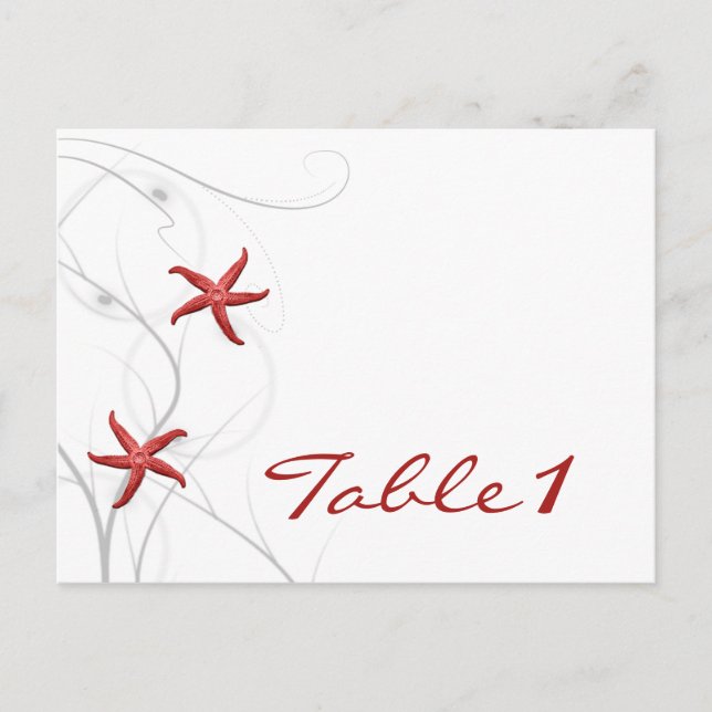 Red Starfish and Silver Coral Table Number (Front)