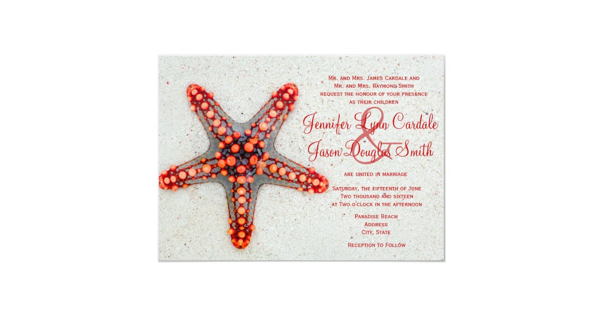 Red Starfish Beach Destination Wedding Invitations Zazzle Com