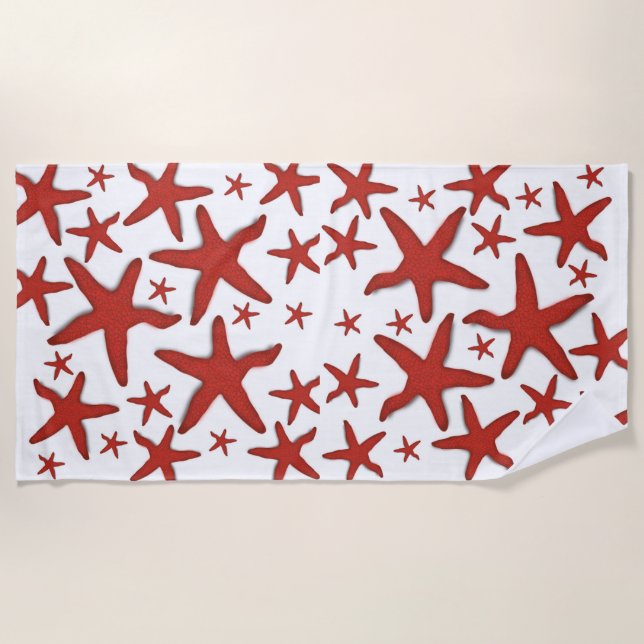 Red Starfish Beach Towel (Front)