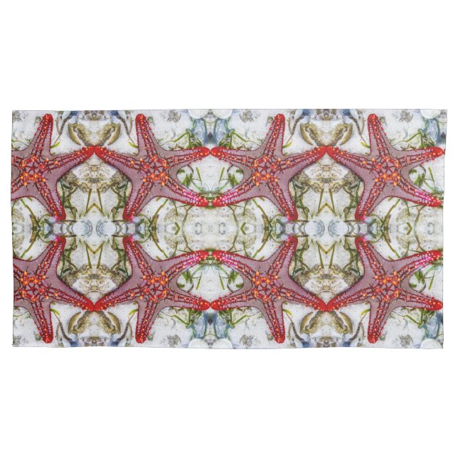 Red starfish large pattern pillow case (Front)