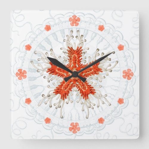 Red starfish on vintage marine texture Wall Clock