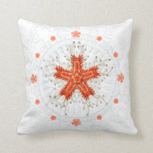 Red starfish on vintage texture Throw Pillow