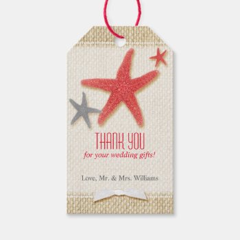 Red Starfish Rustic Beach Wedding Thank You Gift Tags by BridalHeaven at Zazzle