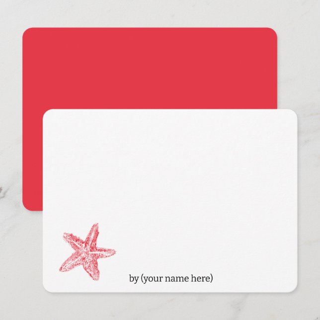 Red starfish sea coastal ocean all occasion blank note card (Front/Back)
