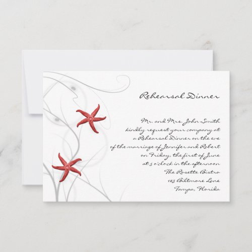 Red Starfish with Silver Coral Wedding Rehearsal Announcements