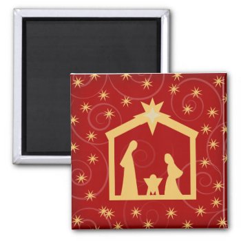 Red Starry Night Christmas Nativity Magnet by OnceForAll at Zazzle