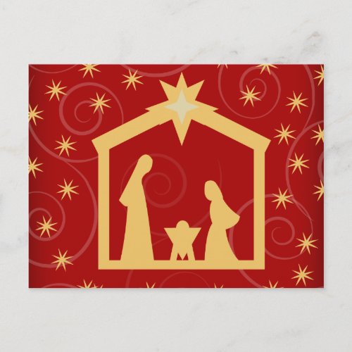 Red Starry Night Christmas Nativity Postcard